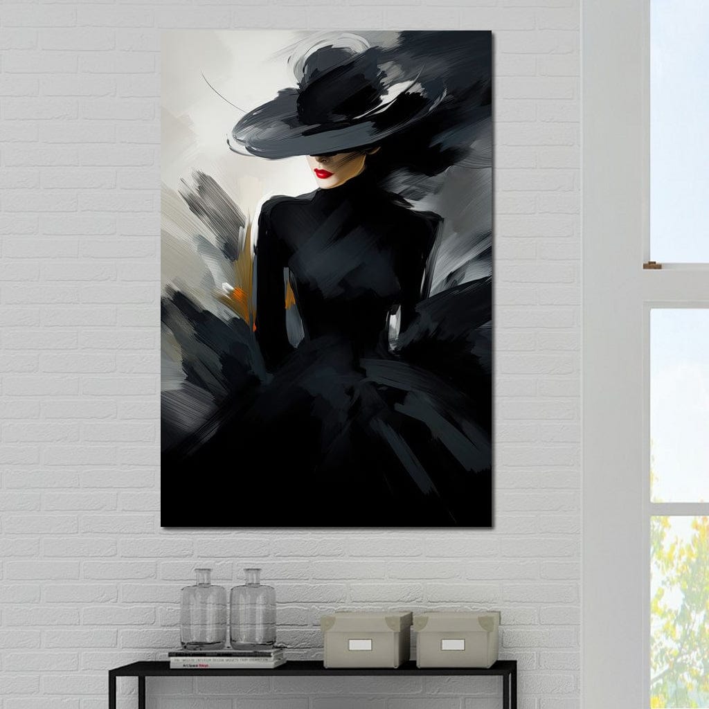 Imagine cu tablou pictura femeie cu palarie, tiparita pe panza canvas